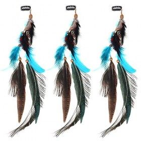 MWOOT Paquet de 3 Clipser Extensions de Cheveux de Plumes, Extension de Plumes de Paon pour Femmes Carnaval Costume dHallowe