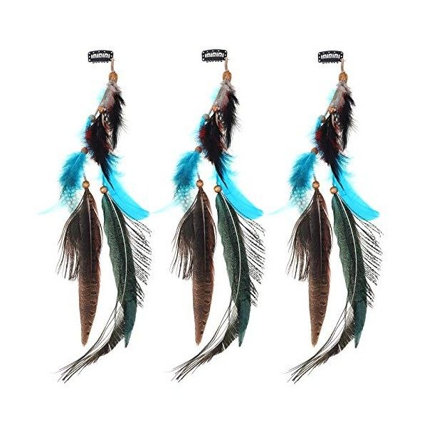 MWOOT Paquet de 3 Clipser Extensions de Cheveux de Plumes, Extension de Plumes de Paon pour Femmes Carnaval Costume dHallowe