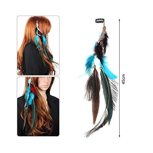 MWOOT Paquet de 3 Clipser Extensions de Cheveux de Plumes, Extension de Plumes de Paon pour Femmes Carnaval Costume dHallowe