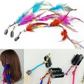 Fodattm - Lot de 6 Extensions de Cheveux Faites Main à Plumes avec Clip Barrette Style Bohémien Hippie