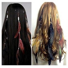 Icyang Lot de 3 barrettes avec extensions de cheveux en plumes faites à la main Style bohème hippie