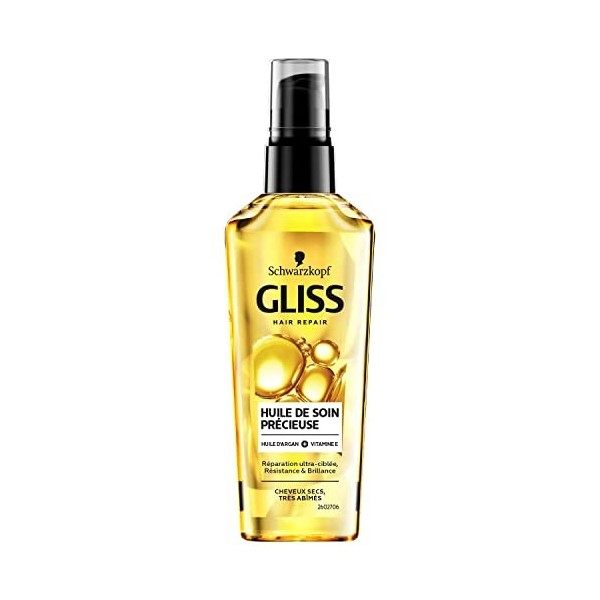 Schwarzkopf Gliss Huile de Soin Précieuse Hydratante pour Cheveux Secs, Enrichie en Huile dArgan et Vitamine E, 75ml