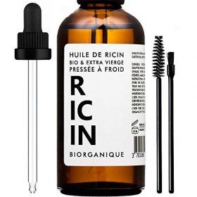 Huile de Ricin 100% Bio, Pure et Naturelle - 50 ml - Soin pour Cheveux, Cils, Ongles, Peau.