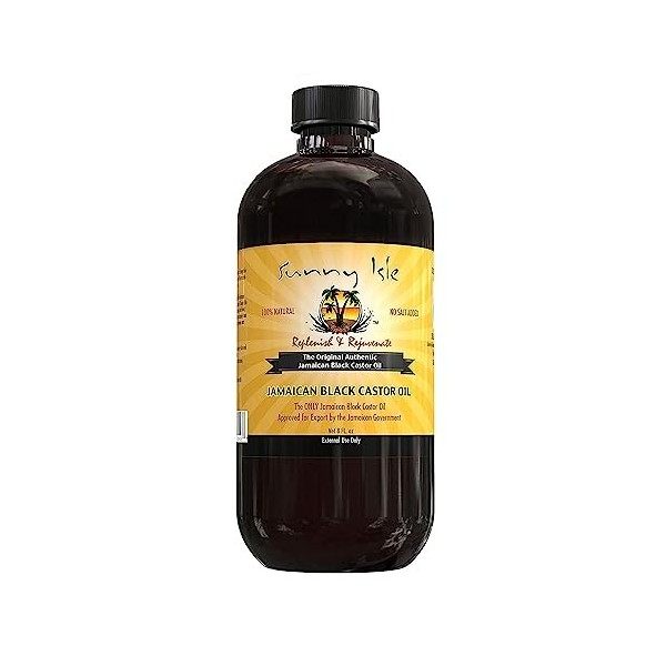 Sunny Isle Huile de ricin noire jamaïcaine, 8 onces | Bouteille en plastique PET | Original | Pour des cheveux, une peau, des