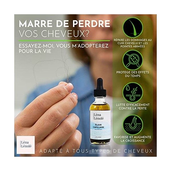 LÉNA LÉNOLÉ - Elixir Capillaire - Serum Soin Croissance des Cheveux, Cils, Sourcils, Barbe - 100% Naturel dont Huiles de Rici