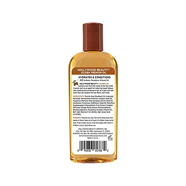 Hollywood Beauty Huile de jojoba pour hydrater et entretenir tous les types de cheveux 236 ml