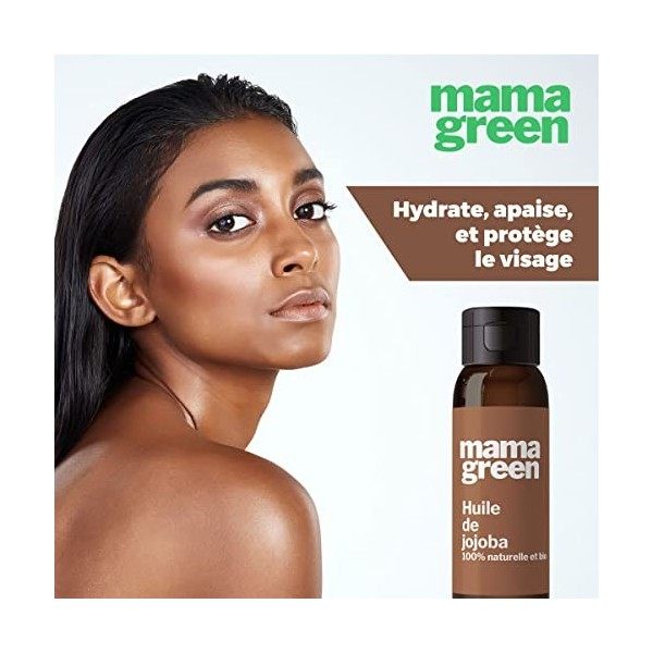 Mama Green – Huile de Jojoba Bio pure et extra vierge - 50 ml – hydrate, nourrit, rééquilibre la peau et les cheveux ! Marque