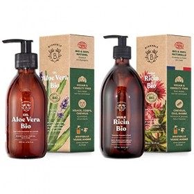 Bionoble Gel Aloe Vera Bio 100% Pur Aloe 200ml - Flacon Verre Recyclable + Pompe - Gel Aloe Vera Cheveux Bouclés & Huile de R