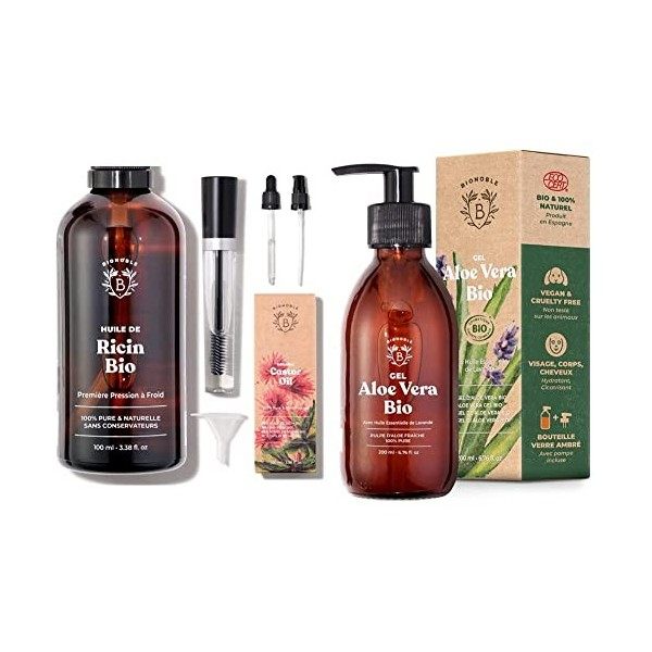 Bionoble Huile de Ricin Bio 100ml - 100% Pure, Naturelle et Pressée à Froid - Cils, Sourcils, Corps, Cheveux, Barbe, Ongles &