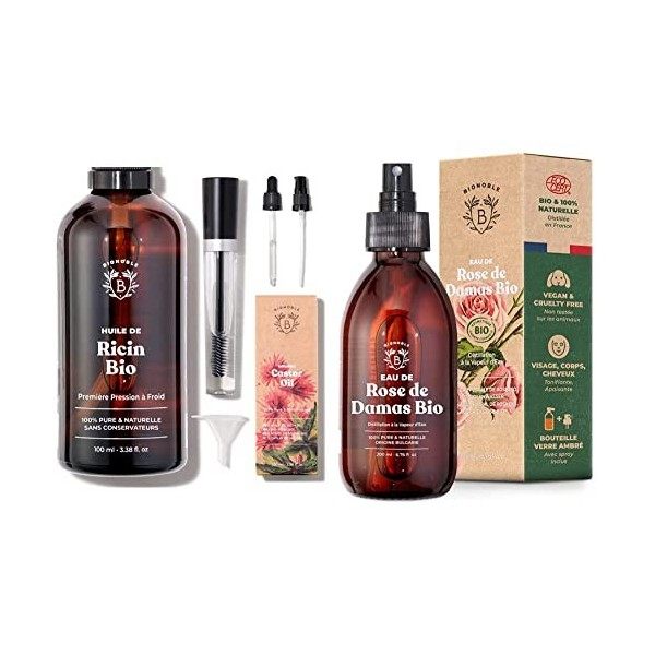 Bionoble Huile de Ricin Bio 100ml - 100% Pure, Naturelle et Pressée à Froid - Cils, Sourcils, Corps, Cheveux, Barbe, Ongles &
