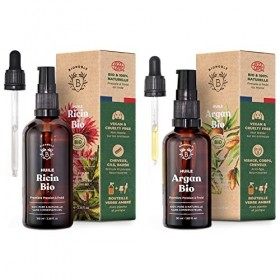Bionoble Huile de Ricin Bio 100ml - Huile Pousse Cheveux, Cils, Sourcils, Barbe et Ongles & Huile dArgan Bio 50ml - 100% Hui