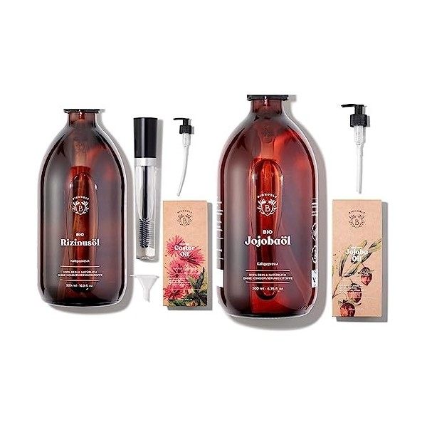 Bionoble Huile de Ricin Bio 500ml - 100% Pure, Naturelle et Pressée à Froid -Vegan Castor Oil - Bouteille en Verre + Pompe + 