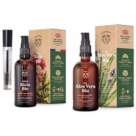 Bionoble Huile de Ricin Bio 100ml - 100% Pure, Naturelle et Pressée à Froid - Cils, Sourcils, Corps & Gel Aloe Vera Bio 100% 