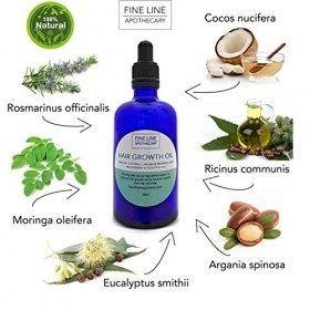 100% Naturel HUILE DE CROISSANCE DES CHEVEUX - RICIN, ARGAN, MORINGA & COCO avec ROMARIN & EUCALYPTUS - 100 ml par Fine Line 