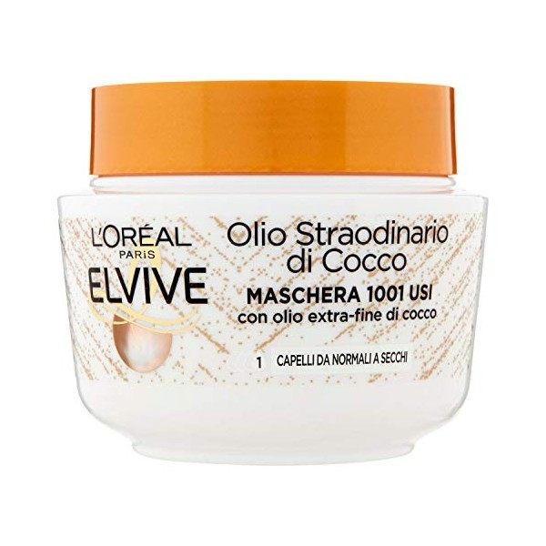 LOréal Paris Masque Nourrissante Elvive Huile Extraordinaire Huile Fin de coco pour cheveux normaux à secs, 300 ml