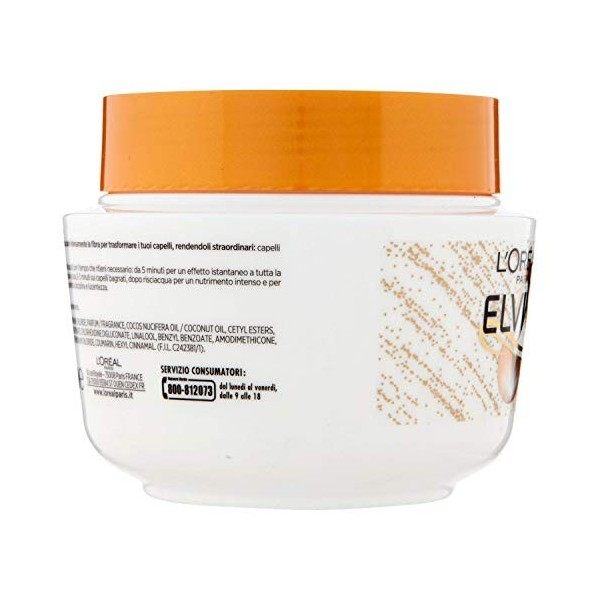 LOréal Paris Masque Nourrissante Elvive Huile Extraordinaire Huile Fin de coco pour cheveux normaux à secs, 300 ml