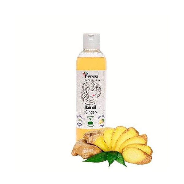 Huile de cheveux Verana, Gingembre et Ricin, Sans OGM, 100% Naturelle, BIO, Végan, Pour les Cheveux, la Barbe et les Moustach