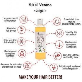 Huile de cheveux Verana, Gingembre et Ricin, Sans OGM, 100% Naturelle, BIO, Végan, Pour les Cheveux, la Barbe et les Moustach