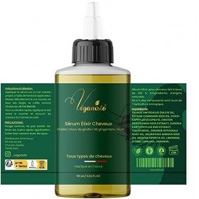 Véganiste® | Serum très rapide à la poudre de chebe, 90 mL huile pousse cheveux Bio au ricin et gingembre, elixir Végan, chev