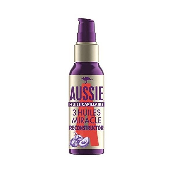 Aussie, huile cheveux, 3 miracle oil reconstructor à l’huile de noix de macadamia d’australie, huile de graine de jojoba d’au