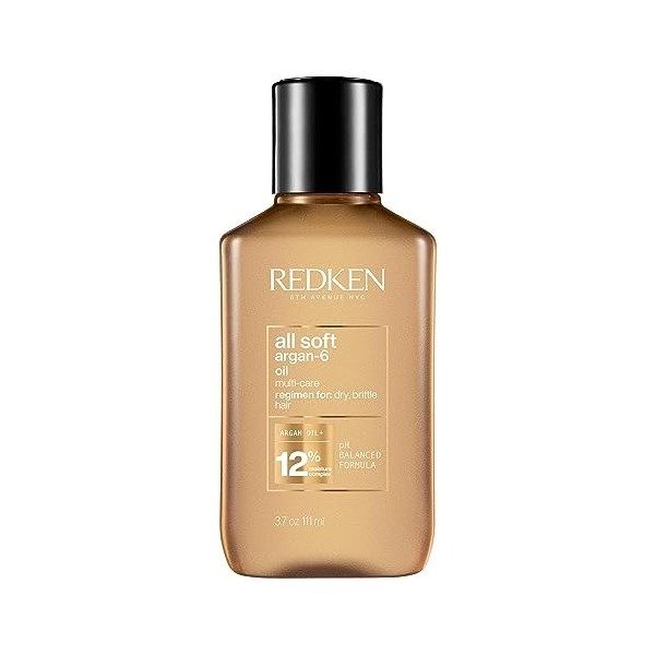 Redken, Huile dArgan Multi-Soins pour Cheveux Secs & Sensibilisés, Protection, Lissage, Brillance & Douceur, All Soft, 111 m