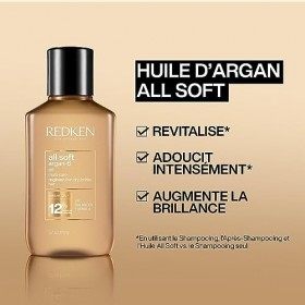 Redken, Huile dArgan Multi-Soins pour Cheveux Secs & Sensibilisés, Protection, Lissage, Brillance & Douceur, All Soft, 111 m