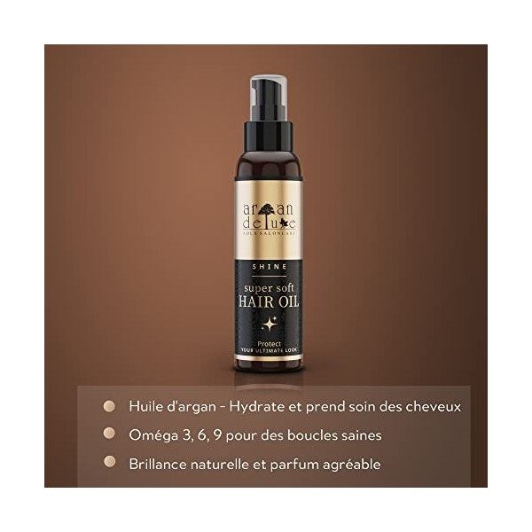 Huile capillaire Argan Deluxe – Soin capillaire à l’huile d’argan pour cheveux secs, abîmés, qui ne brillent plus ou bouclés 