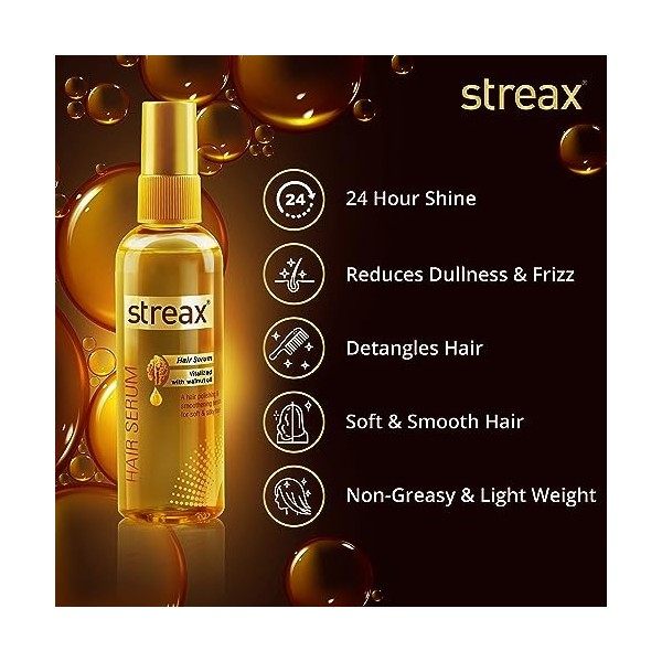 Streax Hair Serum Enriched with Walnut Oil Gives Frizz-free Satin Smooth Hair 100ml 3.5 Oz by Streax