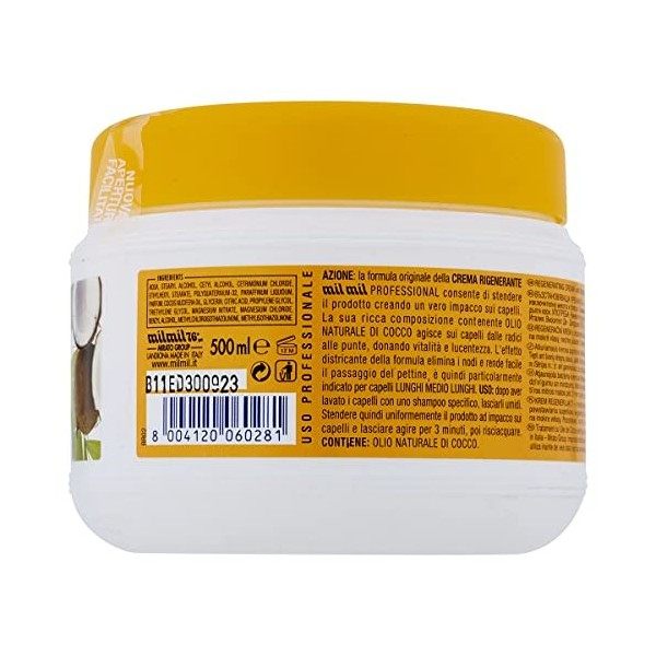 Milmil Crème régénérante pour cheveux, masque capillaire professionnel, parfum huile de noix de coco, compresse adoucissante 