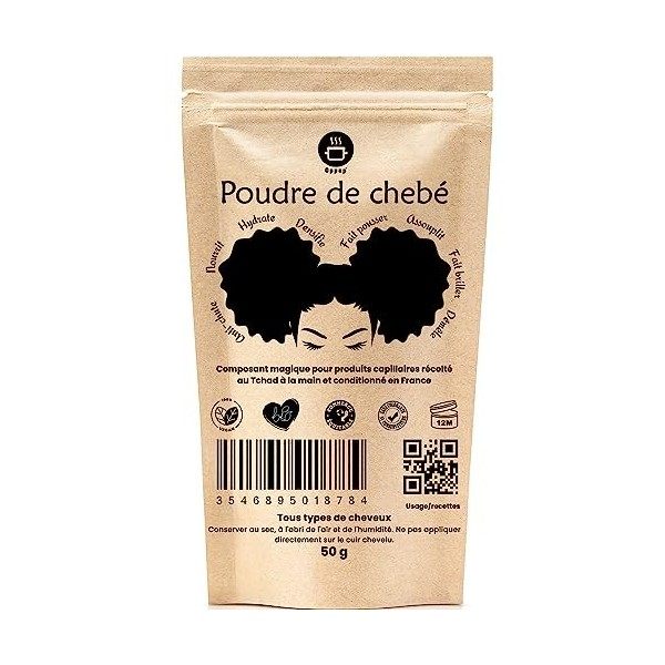 Oppep® - Poudre de chebe pure du Tchad - 50g pour huile de chebe, beurre, crème, chebe pousse cheveux très rapide Femme & Hom