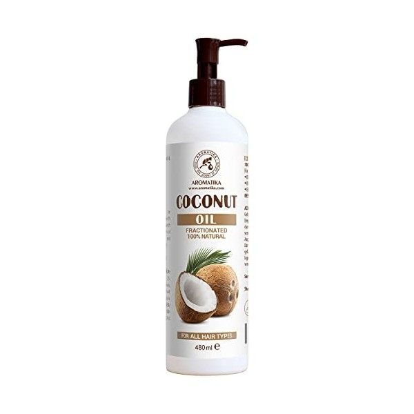 Huile de Noix de Coco Fractionnée 473 ml - 100% Pure et Naturelle - Excellents Bienfaits pour la Peau - Cheveux - Visage - Co