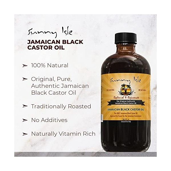 Sunny Isle - Huile de ricin noire jamaïcaine originale, huile de ricin 100 % pure pour les cheveux, les cils et les sourcils 