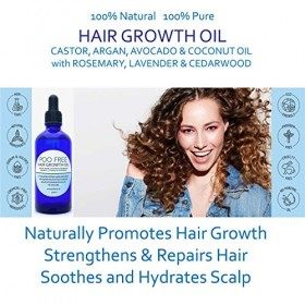 100% Naturel HUILE CROISSANCE CHEVEUX - RICIN, ARGAN, AVOCAT, COCO + ROMARIN, LAVANDE & BOIS DE CÈDRE - 100 ml par POO FREE. 