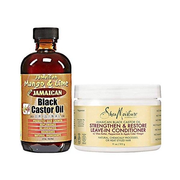 Jamaican Mango Black Castor Oil Original 4oz with Shea Moisture Jamacian Black Castor Oil Leave in Conditioner