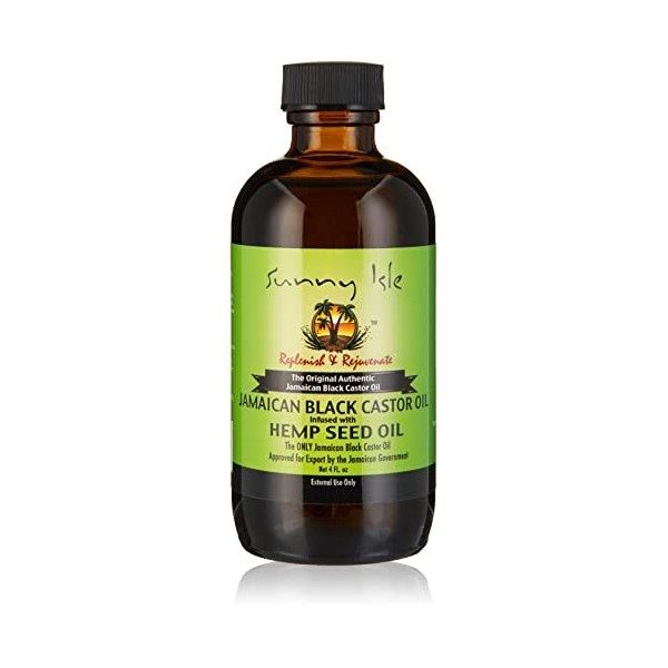 Sunny Isle Huile de ricin jamaïcaine infusée à lhuile de graines de chanvre, 113 ml