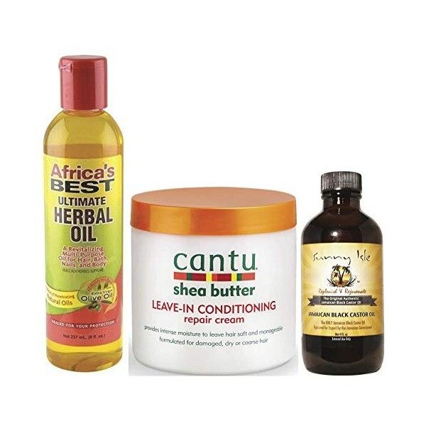 Africas Best Ultimate Huile à base de plantes ultime Cantu Crème réparatrice sans rinçage et huile de ricin noire de Jamacia