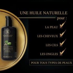 Huile de Ricin Bio 200ml - Huile Cheveux Stimule la Pousse Cheveux des Cils et de la Barbe - Soins pour le Visage et le Corps