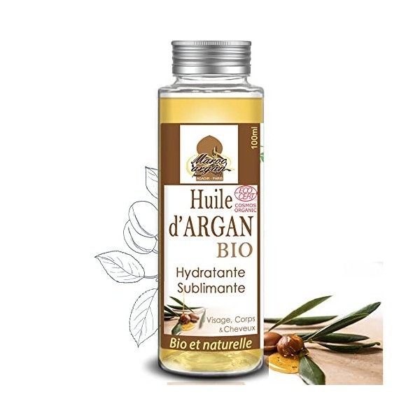 Huile D’Argan BIO Certifiée ECOCERT du Maroc - Anti-rides et Nourrissante – 100% Pure 100ml - Soin pour Peau Magnifique et Ch