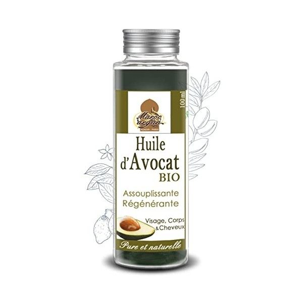 Maroc Argan Huile d’Avocat Bio/Naturelle, Peau/Cheveux, 100 ml