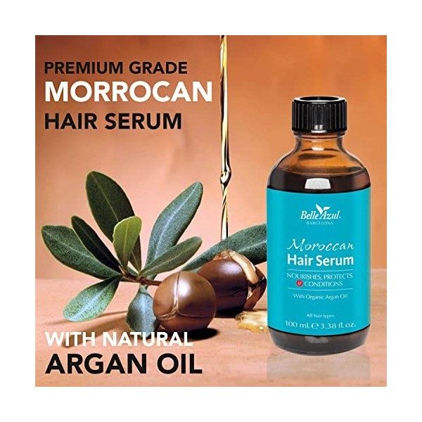 Belle Azul - Sérum Capillaire Marocain-À lhuile dArgan 100% Biologique- Protège, Nourrit et Conditionne-Hydrate en profonde