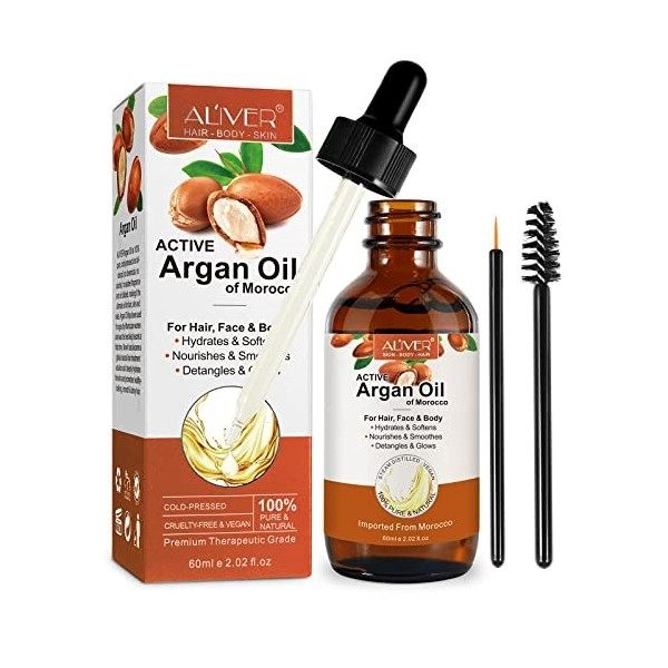 Huile dargan du Maroc - Stimule la croissance des cheveux, soins de la peau, du corps et du visage, protecteur des ongles, n