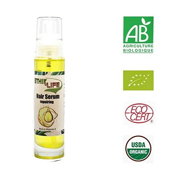 Ethik-Life - Sérum capillaire réparateur à l’huile d’argan bio et huile de figue de Barbarie - 50 ml