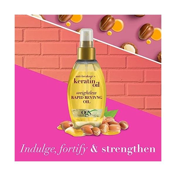 OGX Keratin Oil, Weightless Rapid Reviving Oil, huile légère, revitalisation immédiate, 118 ml