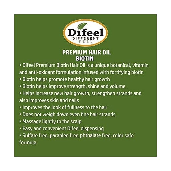 Difeel 99% Natural Premium Hair Oil - Biotin Oil Volumizing and Thickening 237 millilitres