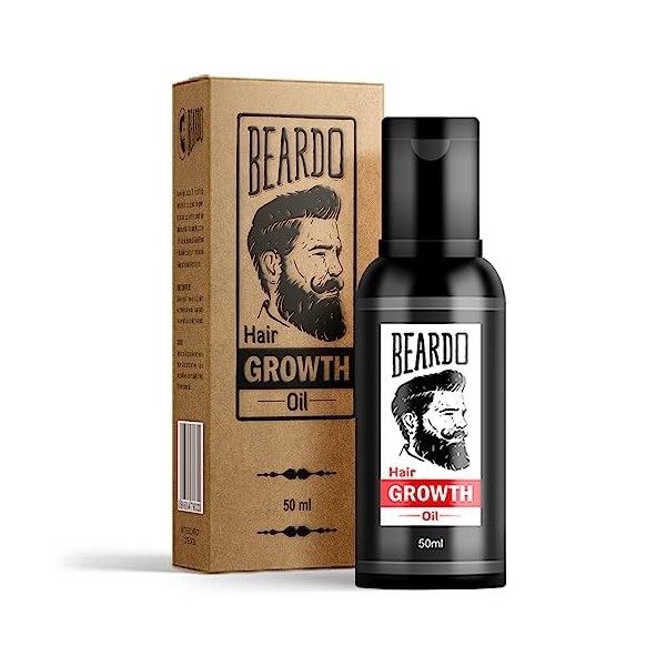 Beardo Huile de croissance pour barbe et cheveux - 50 ml - Ingrédients naturels - Huiles de rose et dhibiscus