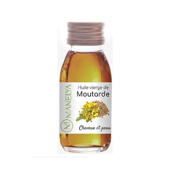 Huile Biologique de Moutarde 60 ML - 100% pure et naturelle - Soin des cheveux, favorise la pousse - Flacon en verre