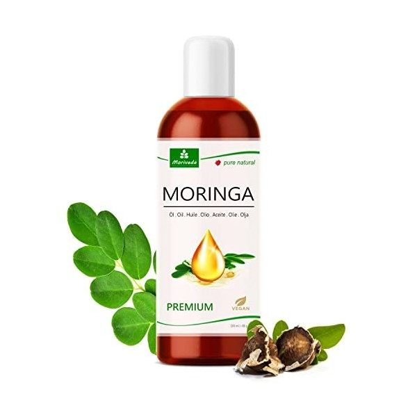 MoriVeda® - Huile de Moringa Premium 100ml, pressée à froid à partir de graines de haute qualité. Qualité 100% Oleifera. Soin