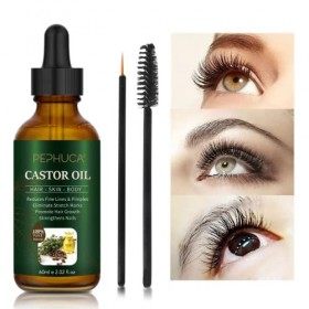Huile de ricin pour la croissance des cheveux, cils, sourcils, barbe, ongles - 100% pure et naturelle pressée à froid, utilis
