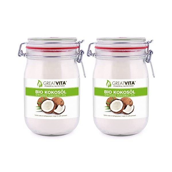 MeaVita Pack de 2 Huile de Noix de Coco Biologique Vierge dans un Gobelet 1 L