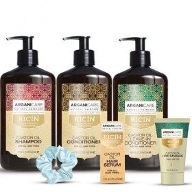ARGANICARE - Gamme Ricin - 5 Produits + 1 Chouchou Offert Couleur Aléatoire